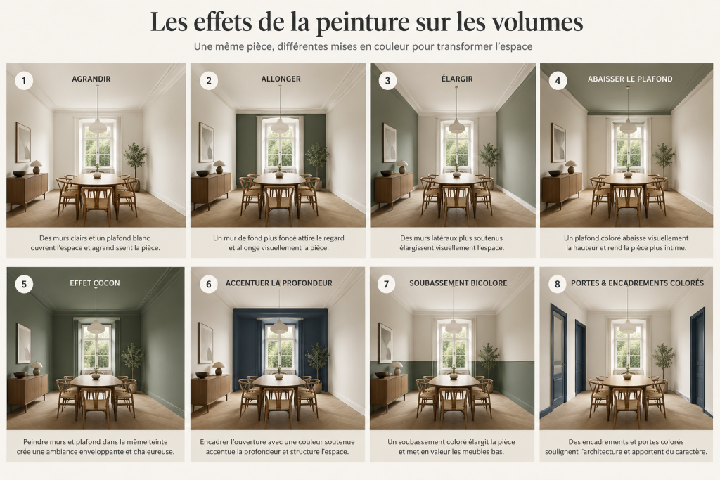 Comment transformer les volumes d’une pièce avec la peinture Effets de la peinture sur les volumes d’une pièce : agrandir, élargir, créer de la profondeur et un effet cocon