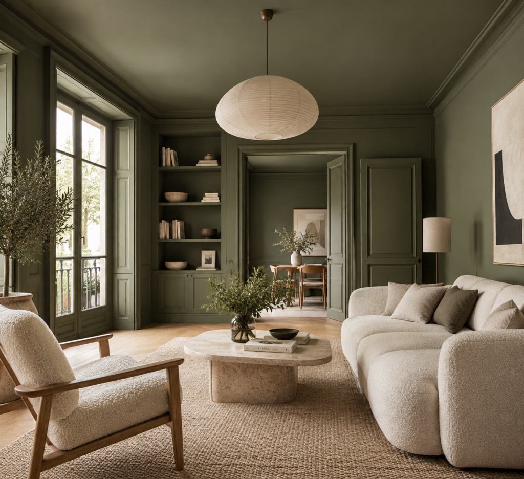 Peinture intérieure et décoration – Atelier Sophie Lepape Salon élégant aux tons naturels avec décoration intérieure contemporaine